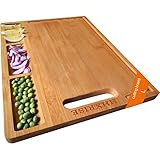 HHXRISE Large Organic Bamboo Cutting Board For Kitchen, With 3 Built-In Compartments And Juice Grooves, Heavy Duty Chopping Board For Meats Bread Fruits, Butcher Block, Carving Board, BPA Free…