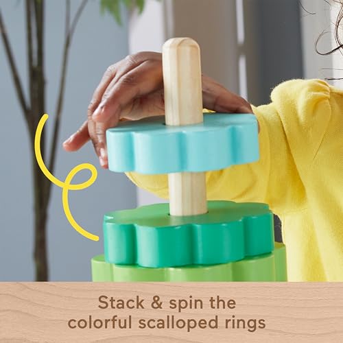 Fisher-Price Wood Toddler Toy Ring Stacker, 10-Piece Wooden Stacking Activity for Fine Motor Skills Play Kids Ages 18+ Months, HXT77
