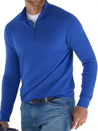 JFAN Jersey Punto Hombre Cuello Alto con 1/4 Cremallera Suéter Manga Larga Jerseys Clásico Hombre para Otoño e Invierno(Azul,L)