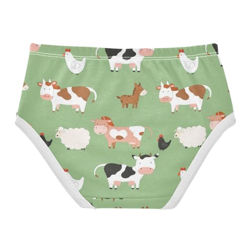 Toddler Girl Briefs, Farm Animals Cows Green Cotton Girls Underwear, 2T–8 Years2