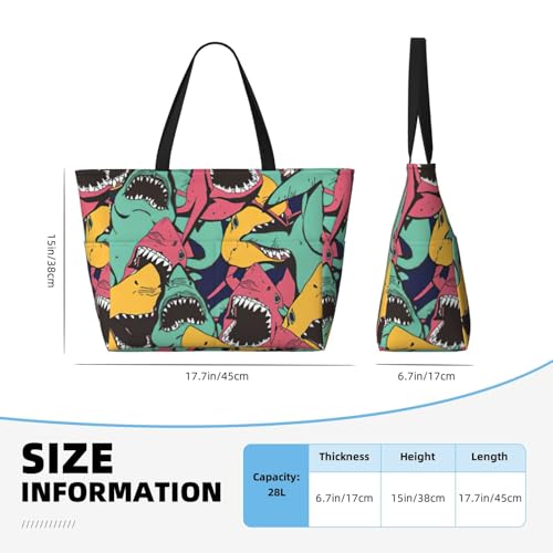 Shark Pattern print Large Waterproof Beach Bag for Women Tote Bag for Travel Vacation fun Travel Bag4