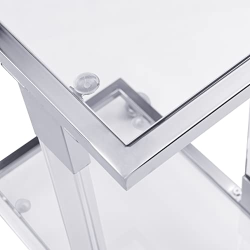 Yoluckea Mobile Sofa Side Table Acrylic End Table C Shaped Snack Table On Wheels With Tempered Glass Shelves And Clear Acrylic Frame, Clear Rolling Table Breakfast Tray Table (Silver) #TOP6