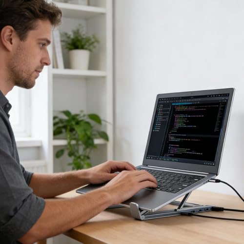 Soporte para ordenador portátil con base elevadora y puertos USB de datos rápidos 3