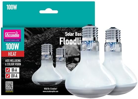 Reptile - Solar Basking Floodlight - 100w Twin Pack - Standard E27 Fitting - Produces Essential UVA - Aids Wellbeing & Colour Vision -Suitable for All Reptiles
