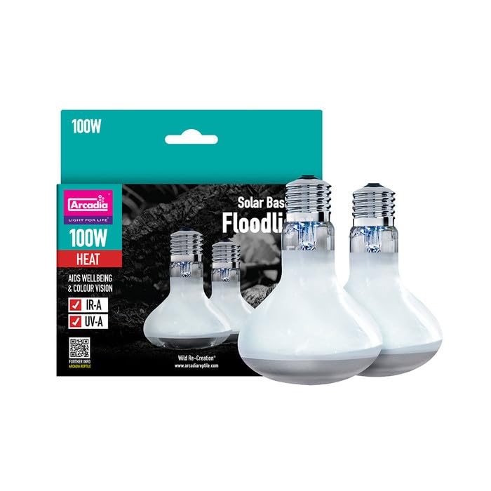 Reptile - Solar Basking Floodlight - 100w Twin Pack - Standard E27 Fitting - Produces Essential UVA - Aids Wellbeing & Colour Vision -Suitable for All Reptiles