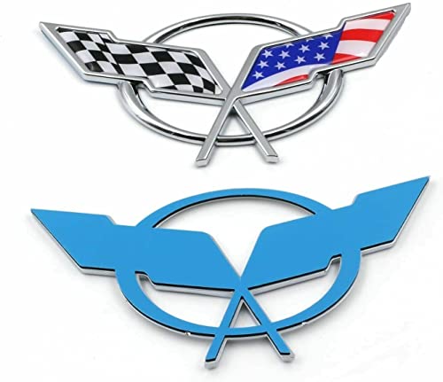 Image of Rear Deck Lid Cross Flags Emblem Car Badge Nameplate Replacement for Corvette C5 1997-2004 19207384 19207385 (US Flag-Chrome /Blue)