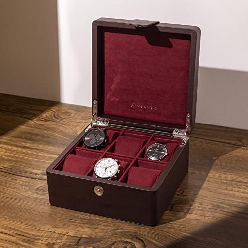 Vlando Watch Storage Box, Leather Wooden Travel Watch Display Case Holder Organizer Box with 6 Removable Watch Pillow for Jewellry, Watch, Accessories- Gift for Man, Women, Husband