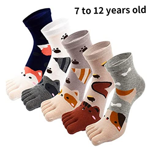 Calcetines de cinco dedos de algodón para niños con dibujos de animales pack de 5 6