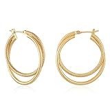 LADYGD Gold Hoop Earrings for Women 14K Gold Plated Twisted Double Circle Thick Hoops Earring Hypoallergenic Simple Gold Jewelry Gifts