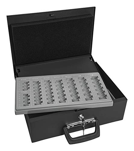 Wedo 150100801 Geldzählkassette Universa (aus Stahlblech, für Hart- und Papiergeld, mit zwei Tragegriffen und 4-Fächereinsatz für Geldscheine, 35,5 x 27,5 x 10 cm) schwarz