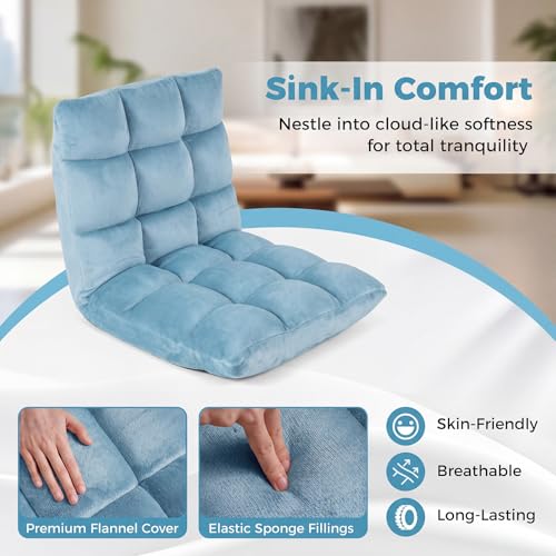 Image of COSTWAY Floor Chair, Video Gaming Chairs with Back Support, Adjustable 14-Position, Alloy Steel Frame, Soft Coral Fleece, Lazy Sofa Lounge for Reading Living Room Recliner for Adults Kids (Mint Blue)