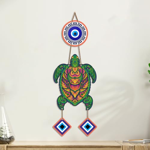 Image of Artvibes Sea Turtle Evil Eye Wall Hanging for Home Entrance | Nazar Battu MDF Wall Decor | Lucky Vastu Wall Art for Living Room | Bedroom | Office | Balcony & Main Door | Unique Gift Item (WH 8539N)