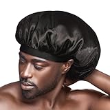Red by Kiss Men's Silky Satin Hair Bonnet, Soft Anti-Frizz Fabric, All Hair Types, No Slip Wide Band Comfort, Anti Breakage Protection, Daily Wear Black