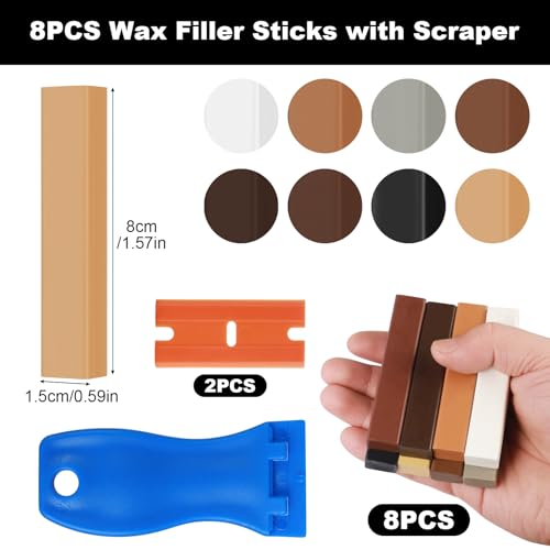 MirraSwit 8 Stück Laminat Reparaturset 8 Farben, Hartwachs Reparaturset mit Hoher Härte, Parkett Reparaturset für Kratzer und LöCher, MöBel Laminat Boden