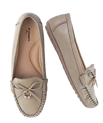 Image of CatBird Women's Slip-On Loafers | Cushioned Comfort Flats with Bow & Metal Detail | Lightweight Office & Casual Shoes | Anti-Slip Sole