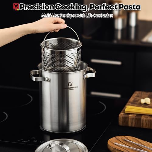 WAGENSTEIGER Premium Stainless Steel Asparagus Steamer Pot or Spaghetti Pasta Stovetop Cooker with Perforated Steamer Basket, Tall & Large Size, Versatile Cookware, 3-Ply Base(4.3Liters/1.14Gals) - Image 3