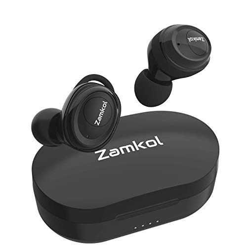 Zamkol - Auriculares inalámbricos con Bluetooth con 5D, sonido Aptx alto, bajo estéreo, IPX5, resistente al agua, baja latencia, color negro en el oído, inalámbrico con micrófono