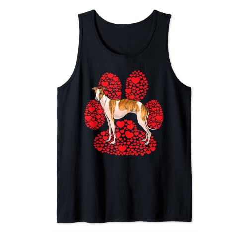 Whippet Valentines Day Dog Love Paw Tank Top, Black