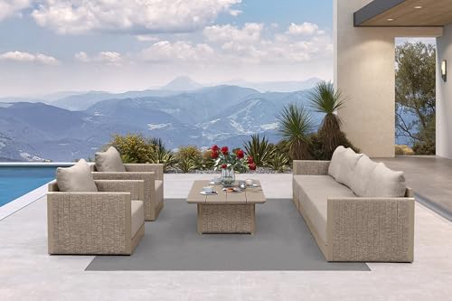 Image of PURPLE LEAF Outdoor Furniture 7-PC Set w /Table, Modular Aluminum, Beige
