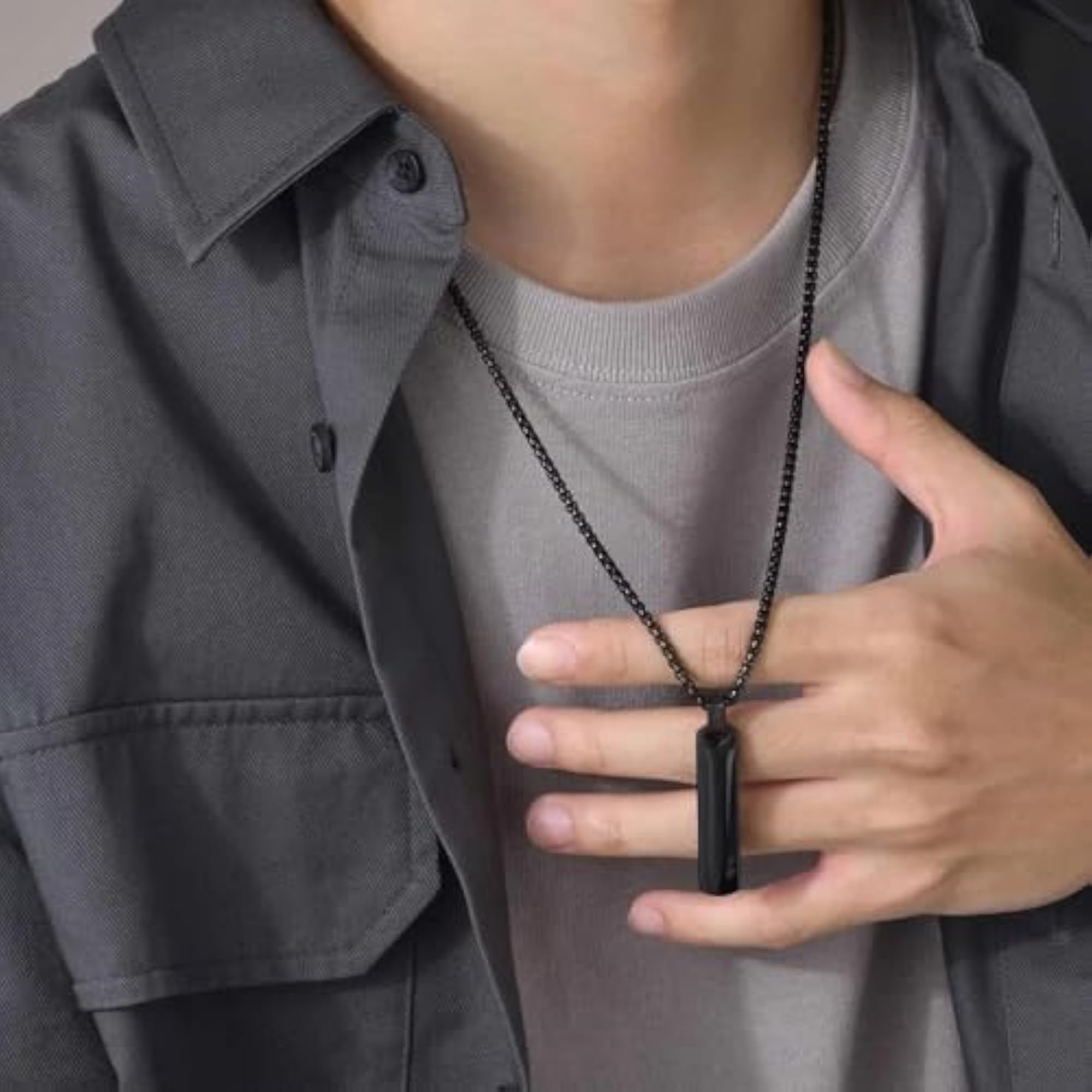 Men's Stainless Steel Bar Pendant Chain Necklace