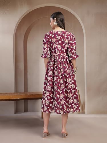 Image of Stylum Women's Ethnic Printed Cotton Flared Dress