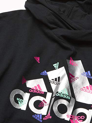 adidas Girls' Long Sleeve Hooded Tee T-Shirt, BoS adi Black Print, X-Large