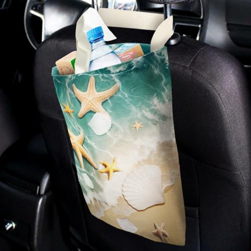 Image of IRADA Car Trash Bag Hanging No Snap Small Garbage Bag for Car Back Seat Cute Printed One-Handed Strap Trash Bags Car Accessories-Starfish Car Trash Bags