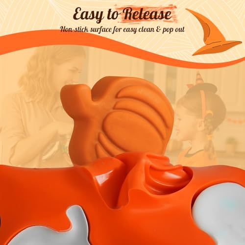 Image of HKNMTT Pumpkin Silicone Molds 2 Pack 6 Cavity Halloween Mold Set for Fall Chocolate Candy Soap Wax Melts Jello Cake Pop Apple Cider Baking Tray Thanksgiving 3D Food Grade Spooky Treats