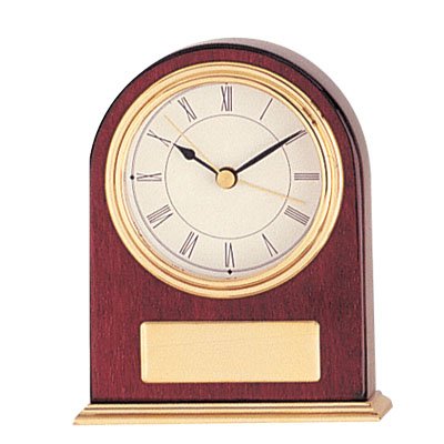 High Gloss Piano Finish Rosewood Quartz Desk Clock with Brass Trim and Plate