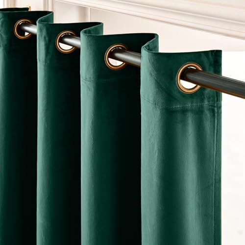 Image of Extra Long Green Velvet Curtains Grommet 52x108 Inch 2 Panels | Soft Velvet, For Tall Windows & High Ceilings, Light Shifting Texture, Elegant Drape, Classic