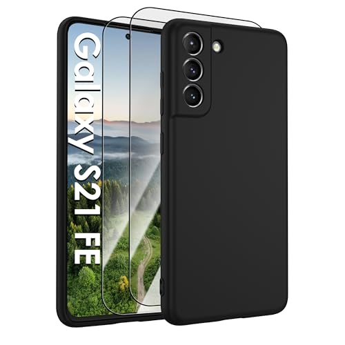 for Samsung Galaxy S21 FE 5G Case,Liquid Silicone Upgrade [Soft Anti-Scratch Microfiber Lining][2 HD Screen Protector][Full Camera Protection] Shockproof Phone Case for Samsung S21 FE 6.4 inch -Black by Pilaru - Used condition - US$6.89