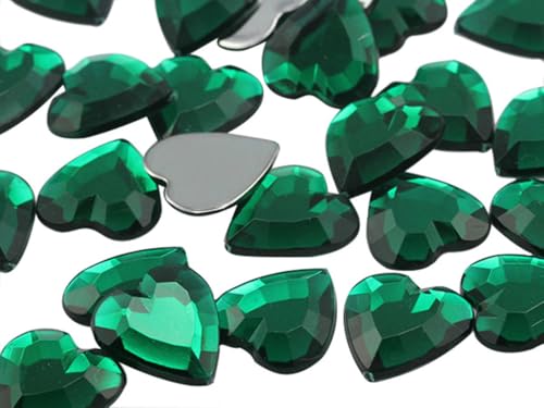 Allstarco 15mm (19/32") Green Emerald Heart Acrylic Gems, 40 PCS