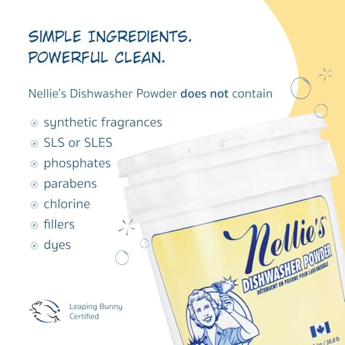 Image of Nellie's Dishwasher Powder - Superior Grease Penetration, Powerful Plant-Based Formula, Safe for Septic Systems, Advanced Food Particle Dislodging, Eco-Conscious Cleaning - 1,100 Scoop Bulk Bucket