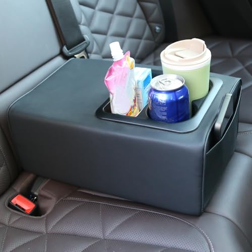 Upgraded Car Seat Armrest Organizer with Cup Holders & Phone Slot - Large Capacity Heightening Storage Pad for SUV/Truck/Home Sofa/Outdoor, Multifunctional Durable Car Accessories (Black)