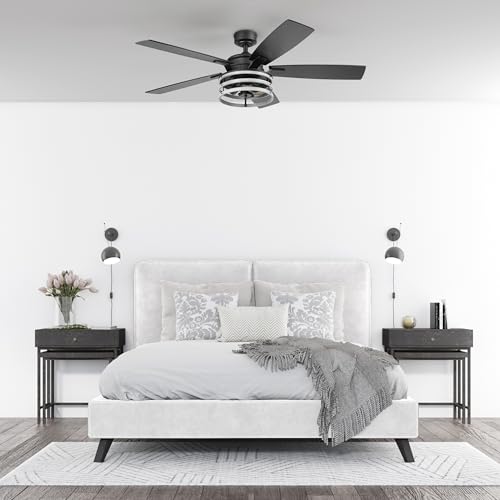 Honeywell Ceiling Fans Carnegie, 52 Inch Industrial Style Indoor LED Ceiling Fan with Light, Remote Control, Dual Mounting Options, 5 Dual Finish Blades, Reversible Airflow - 51855-01 (Matte Black) - image 7