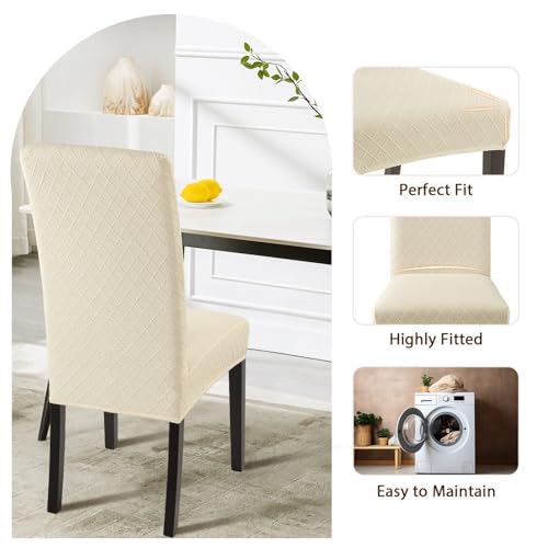 SearchI Dining Room Chair Covers Set of 4, Stretch Jacquard Parsons Chair Slipcovers Super Fit Removable Washable Kitchen Chair Protector Cover for Dining Room, Hotel, Ceremony (Beige Rhombus) - Image 6
