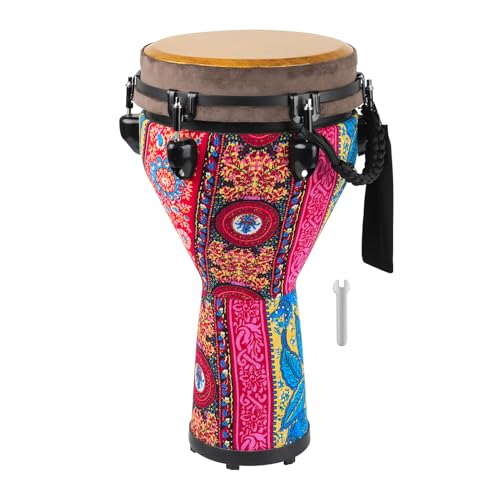 GOGHOST Freestyle Mechanically Tuned Djembe 10 Inch Head - 10" x 19" Modern Key-Tuned Djembe with Synthetic Resonant Shell, Professional African Hand Drum for Performers