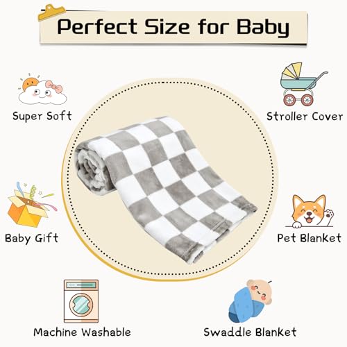 Image of Yurhap Checkered Baby Blanket Fleece Baby Blankets Neutral for Boys Girls, Super Soft Warm Lightweight Infant Toddler Newborn Receiving Gifts for Crib Stroller, 30x40 Inch, Greige