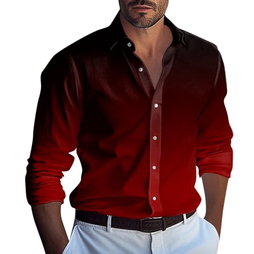 Ymosrh Men's Shirts Long Sleeve Gradient Color Button Up Casual Formal Wedding Prom Dress Shirts, M-3XL