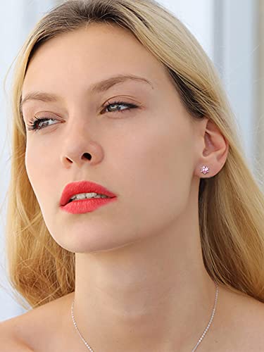 Chicsilver October Birthstone Earrings Platinum Plated Sensitive Earrings For Women Hypoallergenic 925 Sterling Silver Pink Tourmaline Cz Studs #TOP1