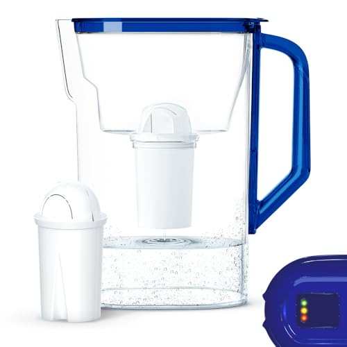 Wessper Jarra Filtradora con Contador LED de Agua 2.7 L, Compatible con el Filtro Brita Classic | Filtro de Agua que Reduce la Cal y el Cloro, Agua filtrada | Jarra Filtrante + Cartucho – Azul
