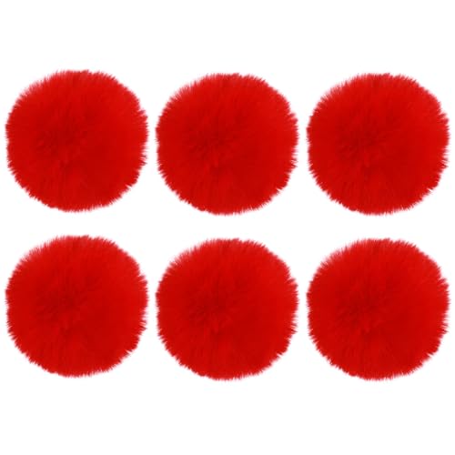 Xinjoduz 6 pompones rojos de 7 cm para gorro, pompones rojos para manualidades, decoración roja con lazo elástico para manualidades, bodas, cumpleaños