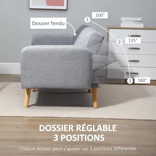Canapé convertible 2 places inclinable gris HOMCOM
