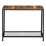 HODELY Modern Industrial Wood Grain 2 Floors 40-Inch Rectangle Wrought Iron Sofa Table