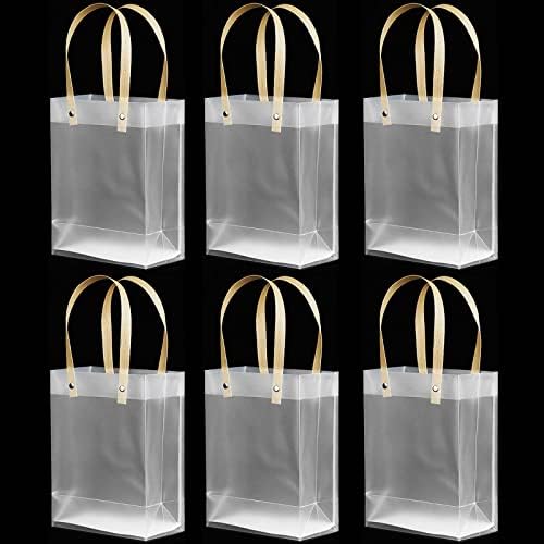 6 Pcs Gift Bags Transparent, Stand Up Gift Bag, 14x7x18cm Tote Bags with Handles Reusable for Shopping Present Wrapping, Bags for Gifts Sweet Snack Party Birthday Wedding Christmas