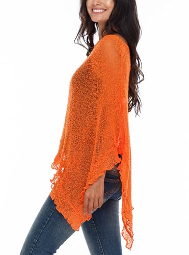 Image of SHU-SHI Women's Sheer Knit Poncho Shrug Lightweight Asymmetrical Ruffle Wrap Dressy Summer Shawl Cover Up Top