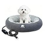 ZNOFAN Heated Cat Bed for Small Cats, 19" Soft & Cozy Donut Pet Bed with Timer & Temp Adjustable Heating Pad for Indoor Kitten, Electric Warmer(A) (Black)
