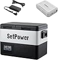 Setpower PT35 Car Refrigerator with PG216 Portable Power Station,35L Dual Zone Portable Freezer,0?-50?,12/24V DC Refrigerator Electric Cooler for Car Camping, RV,Truck,Vehicles,Travel