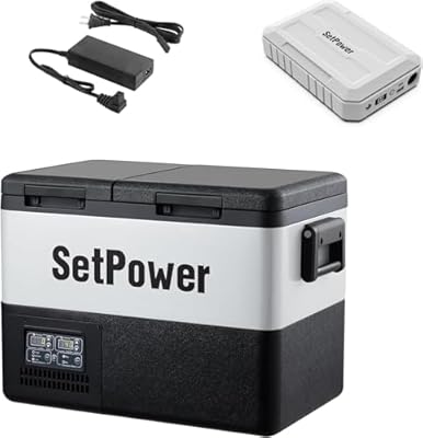 Setpower PT35 Car Refrigerator with PG216 Portable Power Station,35L Dual Zone Portable Freezer,0?-50?,12/24V DC Refrigerator Electric Cooler for Car Camping, RV,Truck,Vehicles,Travel