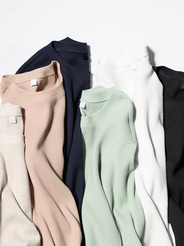 Image of Alan Jones Clothing Women's 100%Cotton Relaxed Fit Waffle Crew Neck Long Sleeve T-Shirt